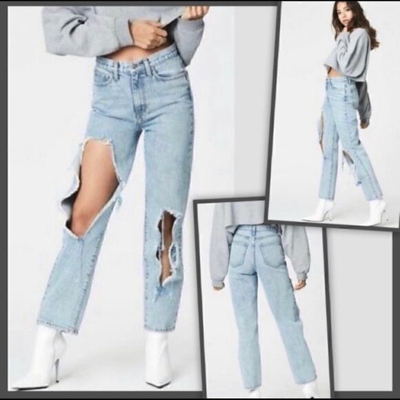 LF CARMAR HIGH RISE LOOSE FIT SLASHED LEG JEANS 24 - Picture 1 of 7